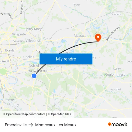 Emerainville to Montceaux-Les-Meaux map