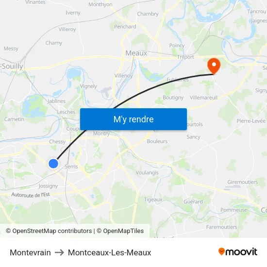 Montevrain to Montceaux-Les-Meaux map