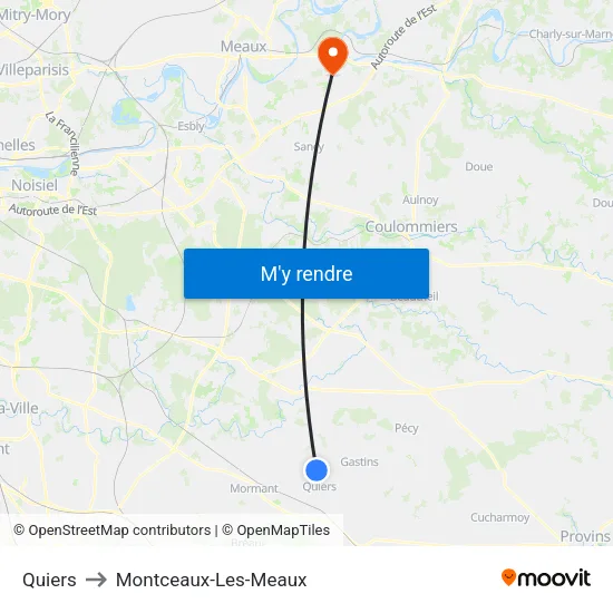 Quiers to Montceaux-Les-Meaux map