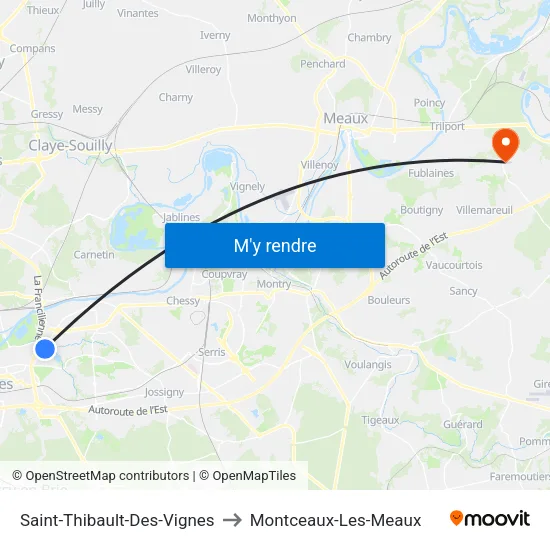 Saint-Thibault-Des-Vignes to Montceaux-Les-Meaux map