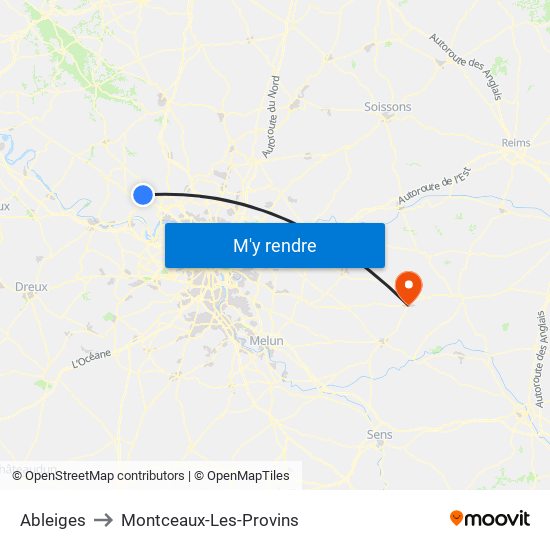 Ableiges to Montceaux-Les-Provins map