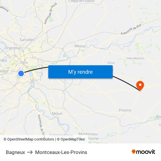 Bagneux to Montceaux-Les-Provins map