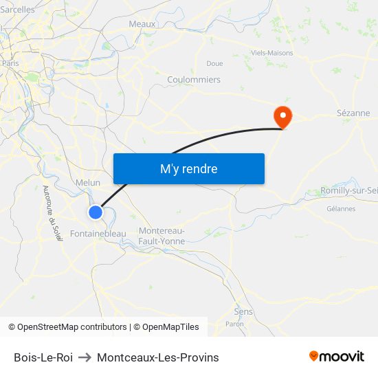 Bois-Le-Roi to Montceaux-Les-Provins map