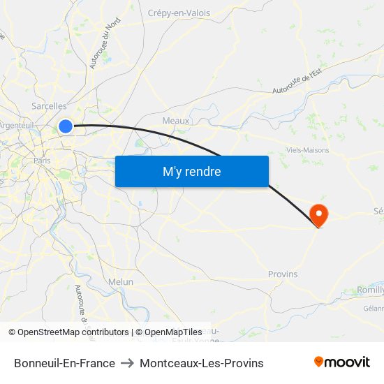 Bonneuil-En-France to Montceaux-Les-Provins map