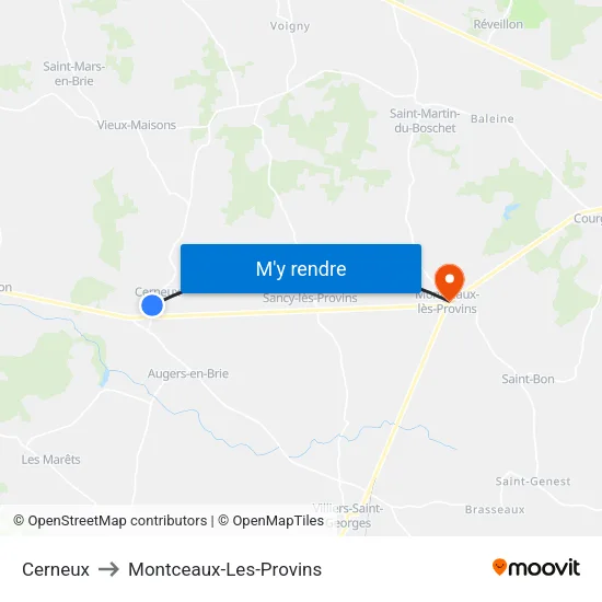 Cerneux to Montceaux-Les-Provins map