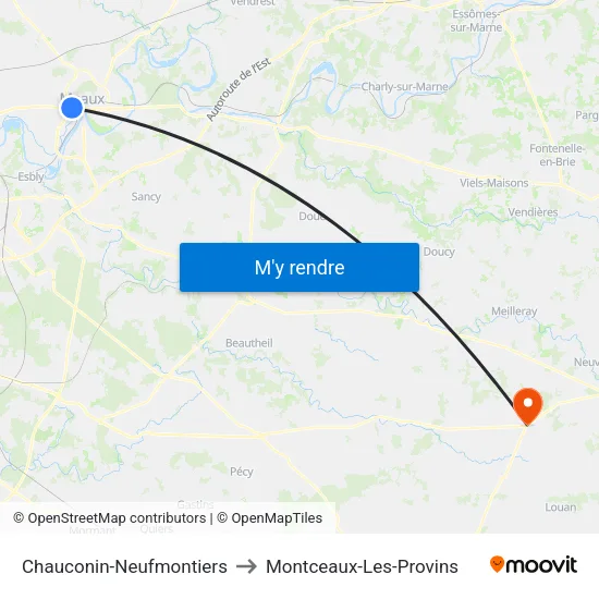 Chauconin-Neufmontiers to Montceaux-Les-Provins map