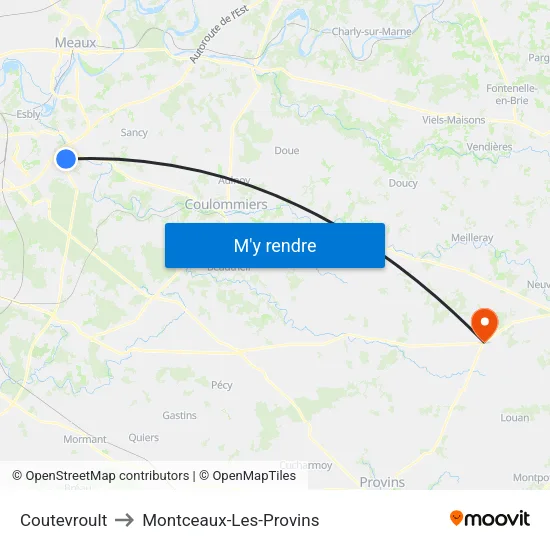 Coutevroult to Montceaux-Les-Provins map