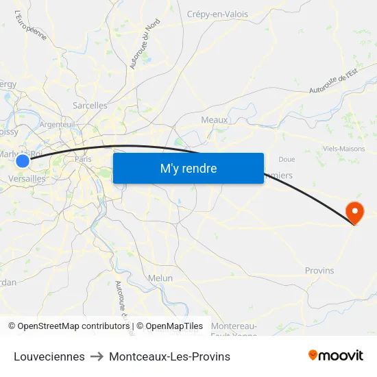 Louveciennes to Montceaux-Les-Provins map