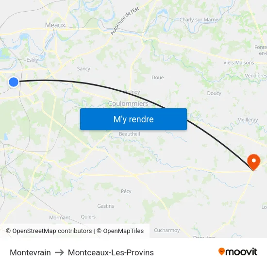 Montevrain to Montceaux-Les-Provins map