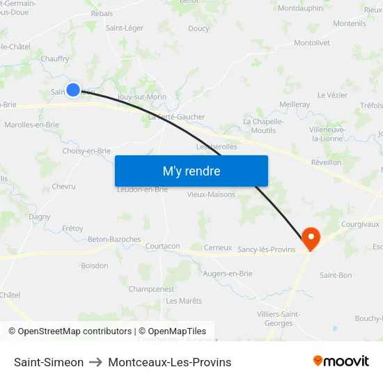 Saint-Simeon to Montceaux-Les-Provins map