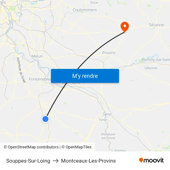 Souppes-Sur-Loing to Montceaux-Les-Provins map