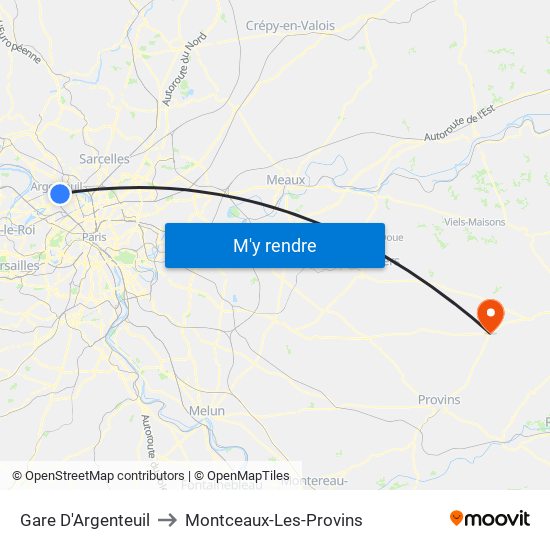 Gare D'Argenteuil to Montceaux-Les-Provins map