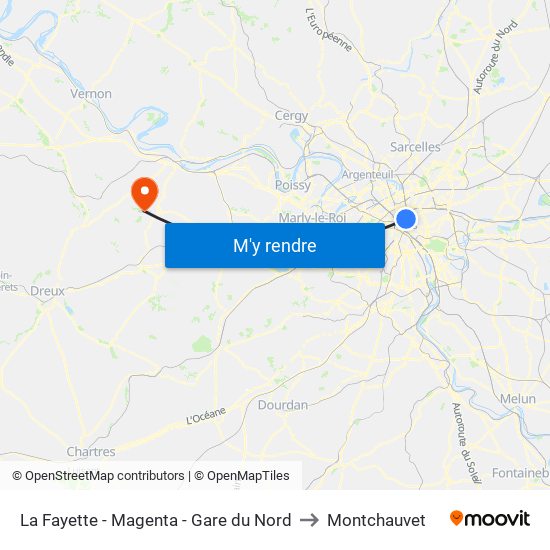 La Fayette - Magenta - Gare du Nord to Montchauvet map