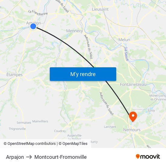Arpajon to Montcourt-Fromonville map
