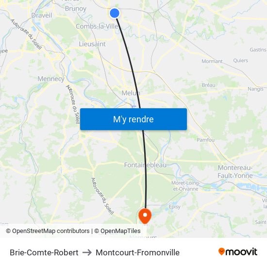 Brie-Comte-Robert to Montcourt-Fromonville map