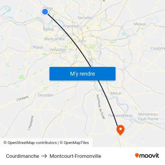 Courdimanche to Montcourt-Fromonville map
