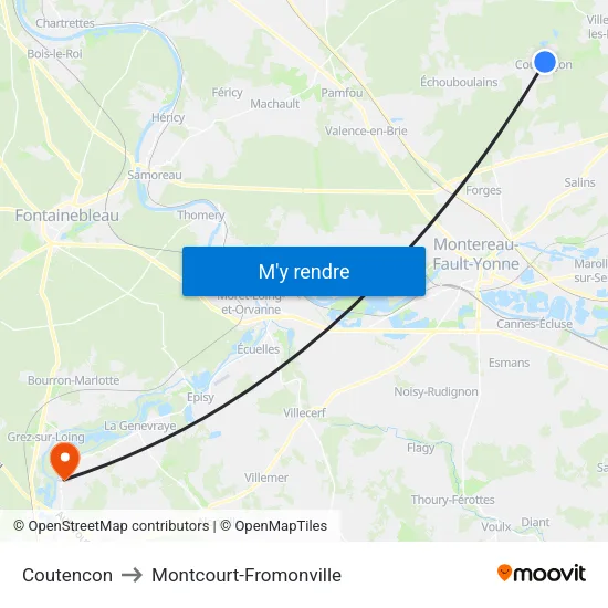 Coutencon to Montcourt-Fromonville map