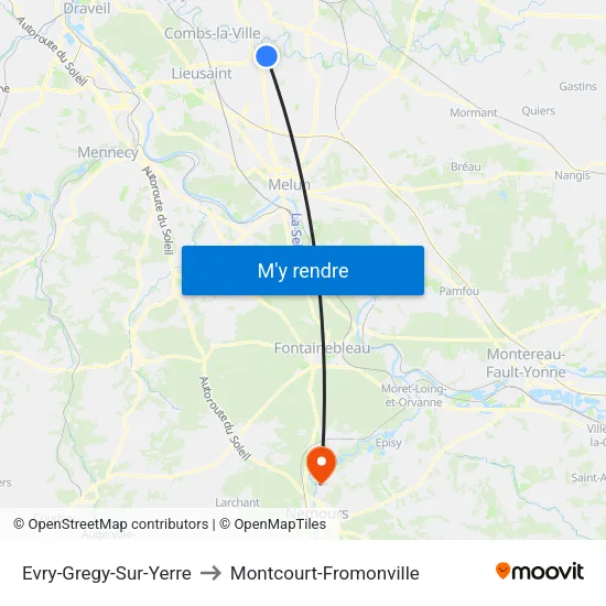 Evry-Gregy-Sur-Yerre to Montcourt-Fromonville map