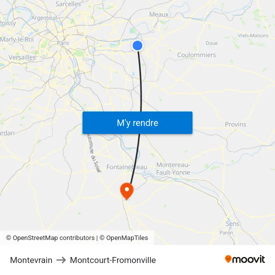 Montevrain to Montcourt-Fromonville map