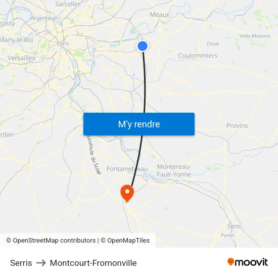 Serris to Montcourt-Fromonville map