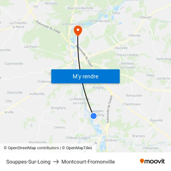 Souppes-Sur-Loing to Montcourt-Fromonville map