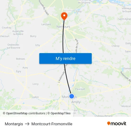 Montargis to Montcourt-Fromonville map