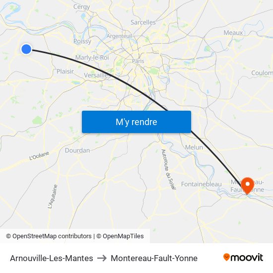 Arnouville-Les-Mantes to Montereau-Fault-Yonne map