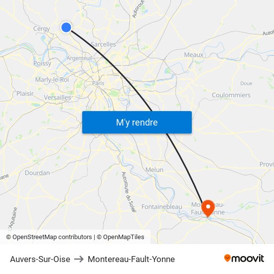 Auvers-Sur-Oise to Montereau-Fault-Yonne map