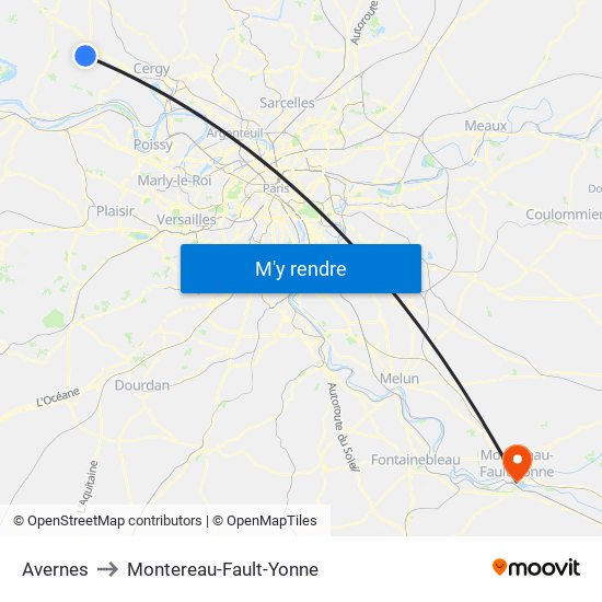 Avernes to Montereau-Fault-Yonne map