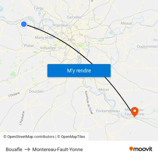 Bouafle to Montereau-Fault-Yonne map