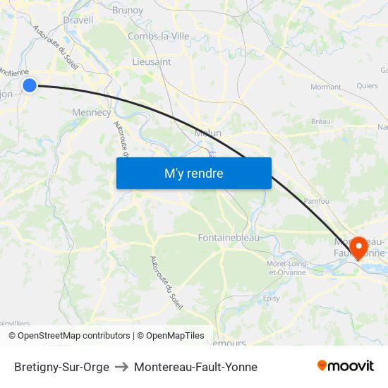 Bretigny-Sur-Orge to Montereau-Fault-Yonne map