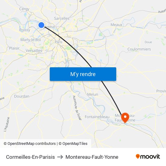 Cormeilles-En-Parisis to Montereau-Fault-Yonne map