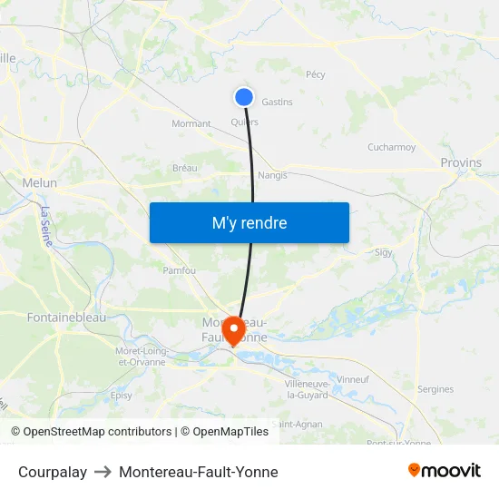 Courpalay to Montereau-Fault-Yonne map