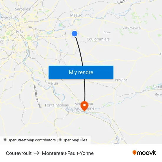 Coutevroult to Montereau-Fault-Yonne map