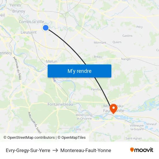 Evry-Gregy-Sur-Yerre to Montereau-Fault-Yonne map