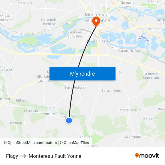 Flagy to Montereau-Fault-Yonne map