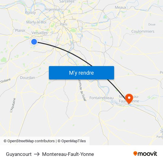 Guyancourt to Montereau-Fault-Yonne map