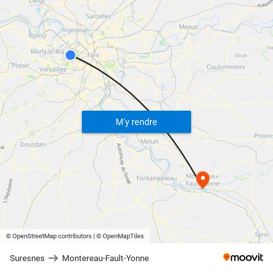 Suresnes to Montereau-Fault-Yonne map