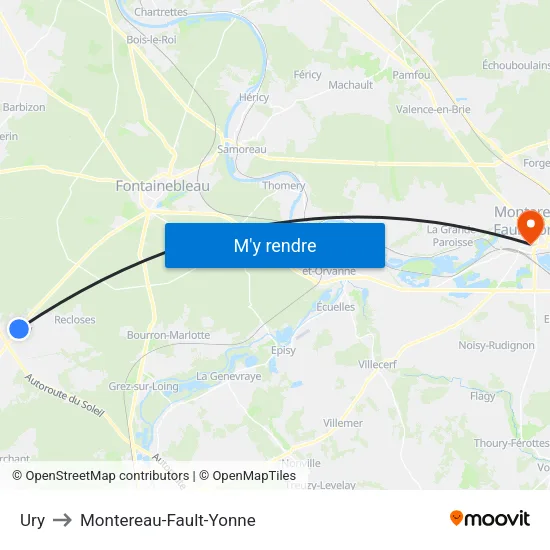 Ury to Montereau-Fault-Yonne map