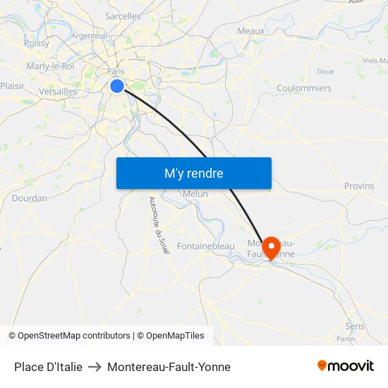 Place D'Italie to Montereau-Fault-Yonne map