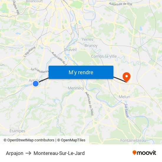 Arpajon to Montereau-Sur-Le-Jard map
