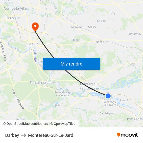 Barbey to Montereau-Sur-Le-Jard map