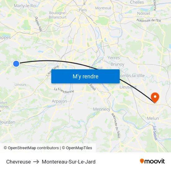 Chevreuse to Montereau-Sur-Le-Jard map