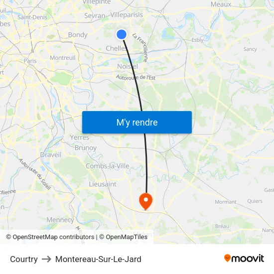 Courtry to Montereau-Sur-Le-Jard map