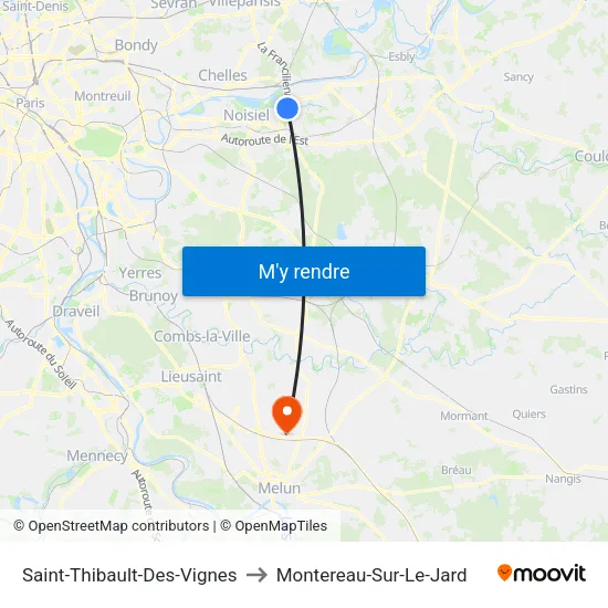 Saint-Thibault-Des-Vignes to Montereau-Sur-Le-Jard map