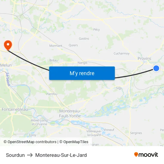 Sourdun to Montereau-Sur-Le-Jard map