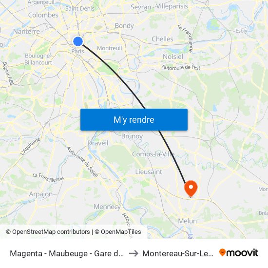 Magenta - Maubeuge - Gare du Nord to Montereau-Sur-Le-Jard map