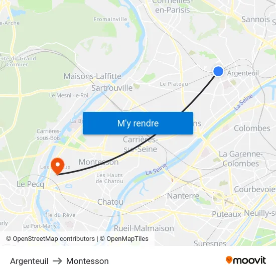 Argenteuil to Montesson map