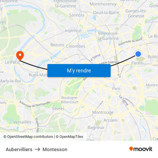 Aubervilliers to Montesson map