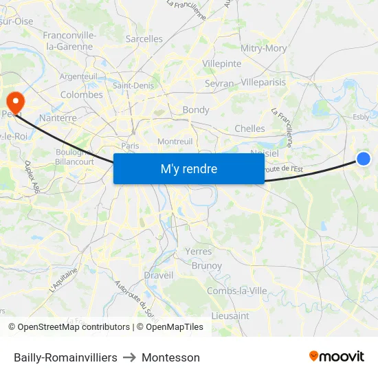 Bailly-Romainvilliers to Montesson map